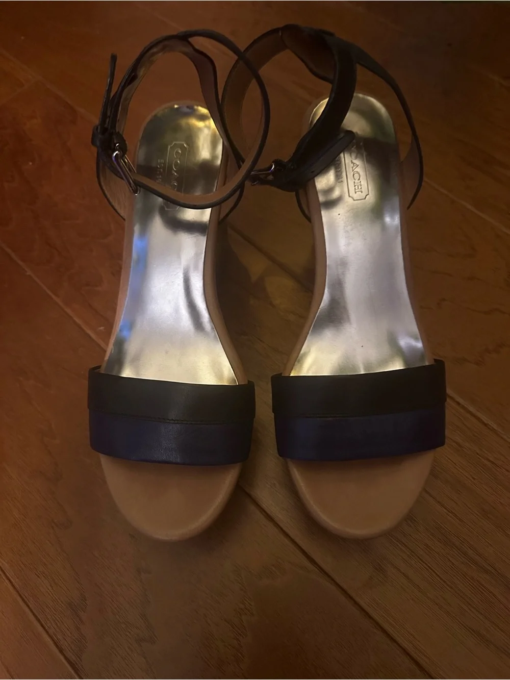 Coach Two-Tone Ankle Strap Sandals in Black and Navy Size 7